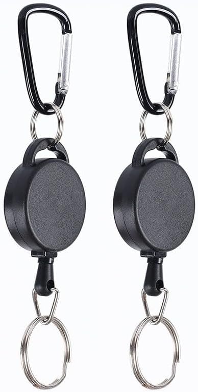 2Pcs Black Retractable Badge Reel Holder, Keychain with Multitool Carabiner Clip, Key Ring for ID Holders, Lanyards, Car Keys - Image 2