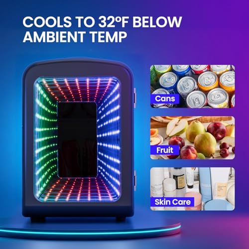 Image of Electactic 4L Mini Fridge for Bedroom with LED Gaming Light, 110V AC /12V DC Mini Refrigerator for Home and Car, 6-Can Portable Fridge for Car,Gaming Room,Dorm,Food,Drinks,Cosmetics and Skincare,Black