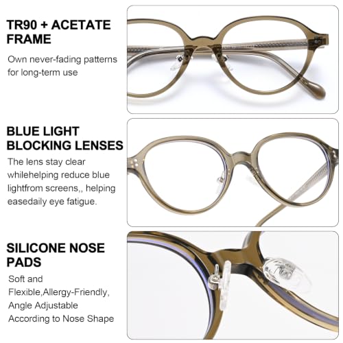 Image of Dollger Blue Light Blocking Glasses For Woman Men TR90 Retro Round Computer BlueLight Glasses Clear Lens Non-Prescription Olive Green