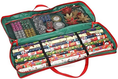 Home Flair Christmas Wrapping and Decoration Storage Bag Fabric Gift Wrap Organiser for Wrapping Paper, Ribbons and Bows