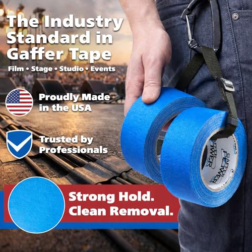 Image of Gaffer Power Electric Blue Gaffer Tape 2 inch x 30 Yards - No Residue, Made in USA, Professional Grade, Non-Reflective Matte Cloth Tape for Stage, Photography & Cable Management