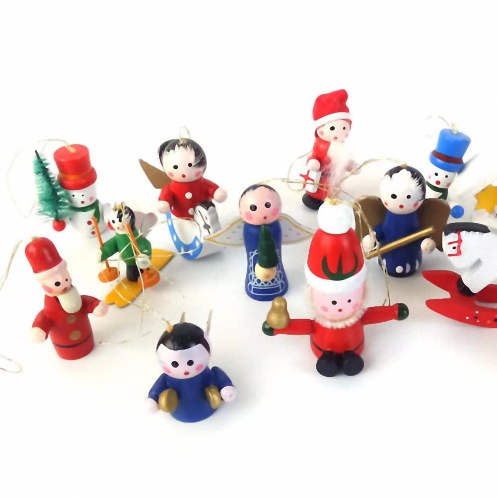 Kerio 24Pcs Mini Wooden Christmas Tree Ornaments - Miniature Wooden Ornaments - Tiny Christmas Figurines for Holiday Decor