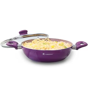 Wonderchef Royal Velvet Non-Stick Kadhai with Glass Lid 24cm for Kitchen, 2.7L Non-toxic Chemical & PFOA Free, Low-oil C
