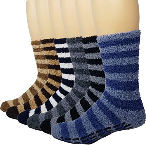 6 Pairs Mens Fuzzy Non-Slip Socks Microfiber Plush Socks Soft Sleeping Socks Striped Debra Weitzner