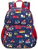 Ryushoyo Toddler Kids Backpack Boy Truck Excavator Crane Preschool Cute Backpack Child Daycare School Bag Nursery with Chest Strap Red Dark Blue