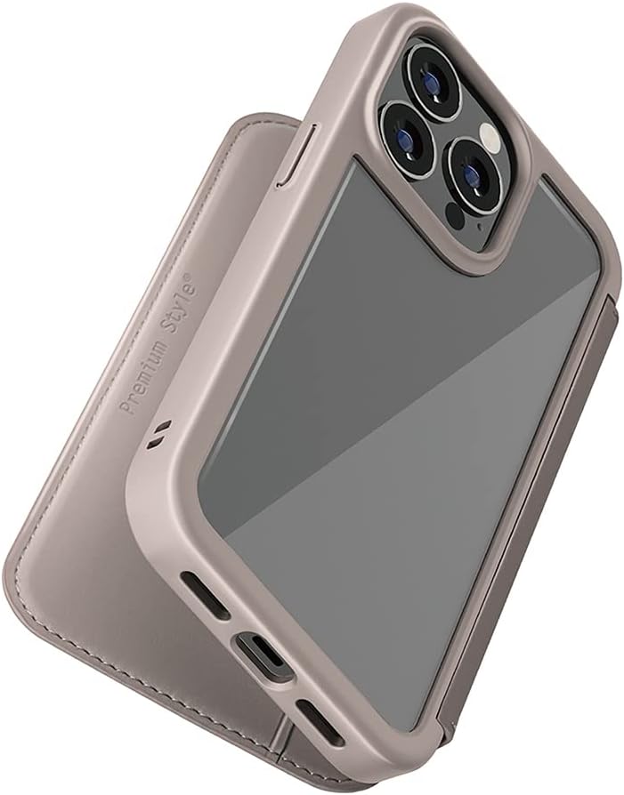 Premium Style PG-22SGF02BE Glass Flip Case for iPhone 14 Pro Max [Beige]