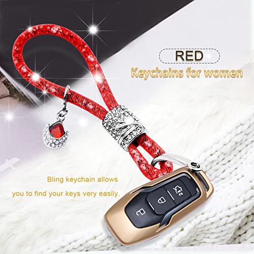Crystal Car Keychain For Women, Fashion Keychain Accessories With Bling Rhinestones, Key Decorations For Women Auto, Universal For Car Key (Red) #TOP6