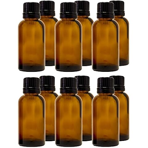 GreenHealth 30 ml (1 fl oz) Amber Glass Bottle with Euro Dropper (12 Pack) Cover