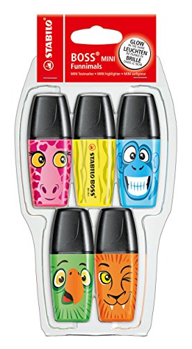 Stabilo Boss Mini Marcador Fluorescente, Edición Limitada Funnimals, Pack con 5 Colores