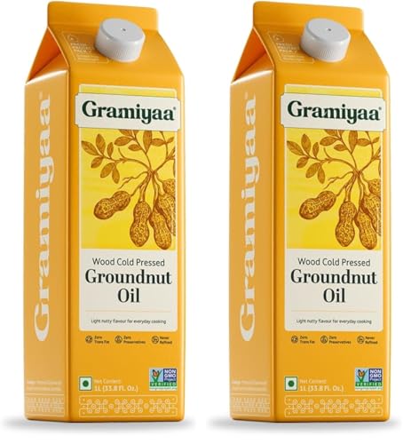 Image of Gramiyaa Cold Pressed Groundnut Oil 1 Litre| Traditionally Extracted | Chemical-free, Zero Trans-fat Cooking Oil | Unrefined | Kachi Ghani Peanut oil for Cooking (Pack of 2)