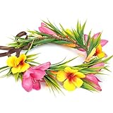 Hawaiian Leis Flower Crown - Artificial Tropical Flower Headpiece Hawaii Floral Headband with Ribbon Lei Luau Dress Up Hair Accessories for Luau Party Costume Beach Pool Vacation Decorations