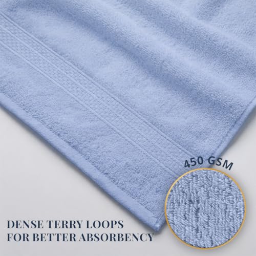 Image of LANE LINEN 450 GSM 100% Cotton Colorado Hand Towel 2PC - Dusty Blue | Ring Spun Cotton Weave, True 60x40cm Each, Quick Dry & Absorbent, Napkins for Gym, Workout, Sports