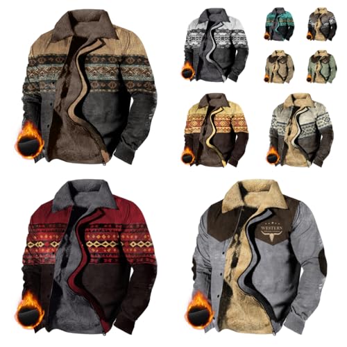 Western Cowboy Retro Winter Jackets for Men Graphic Heavy Warm Lined Big and Tall Coats Zipper Thick Jackets4