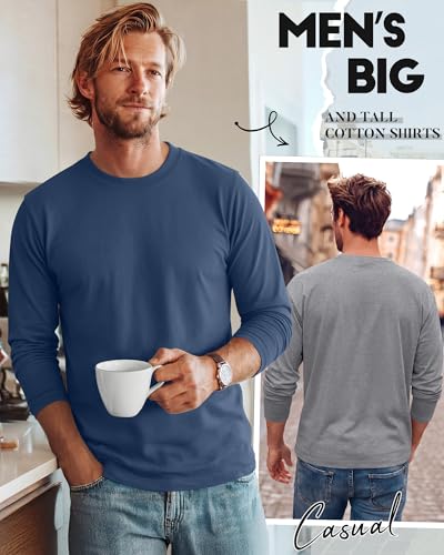 Image of August Alley 4 Pack Men's Big and Tall Cotton Shirts L-7xl, Long Sleeve Oversized Tops Loose Casual Large T-Shirts Basic Tee