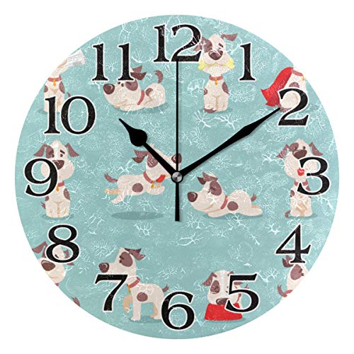 linomo Cute Cartoon Dog Wall Clock Decor, Silent Non Ticking Square Clock Quiet for Kitchen Living Room Bedroom Bathroom Office