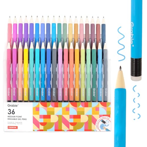 Image of Grabie Erasable Gel Pens, Medium Point 0.7 mm Erasable Pens, Make Mistakes Disappear for Drawing Writing Planner, Pack of 36 Assorted Colors