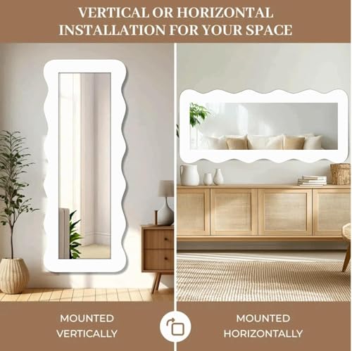 Image of Creative Arts n Frames 22 x 52 inch Full Length Dressing Chevel Long MDF Wood Zigzag Curvy Irregular Shape Framed HD Mirror Home Decor Items (Sophosticated White Zigzag1 Full Length Mirror)