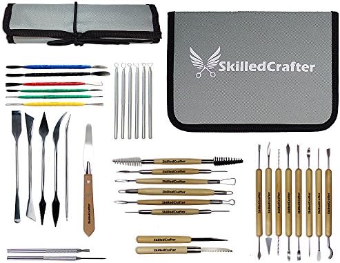 Skilled Crafter Modeling Tools for Clay. Fantastic Choice for Sculpting & Detailing, Complete with Roll-Up & Zip-Up Case for Safe Storage.