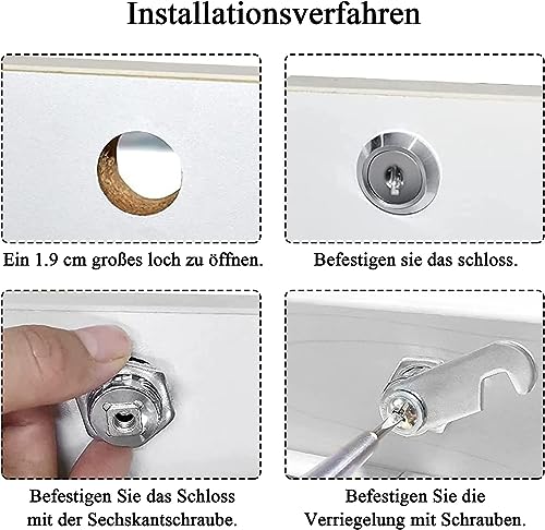 Ownkim Chrome-Plated Zinc Alloy Pin Tumbler Lock Set, 4 Keys, 5 Lock Plates, 16mm Cylinder, 18mm Diameter - Image 4