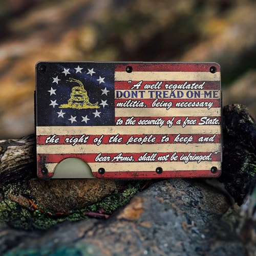 CREWZ Custom Dont Tread On Me Gadsden American Flag Minimalist Rfid Wallet For Men - Aluminum Credit Card Holder Front Pocket Slim Money Clip Accessories Gifts For Men 2nd Amendment Patriot4