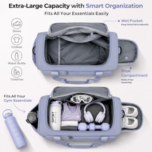 Image of FIORETTO Women's Gym Duffle Bag with Shoes Compartment, 30L Capacity, Ideal for Travel, Gym, Sports, Duffel, Weekender