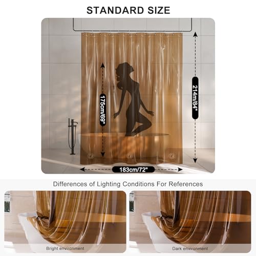 Image of AmazerBath Extra Long Shower Curtain Liner, 100% EVA Clear Amber Heavy Duty 84 inch Shower Curtain and Liner 2-in-1, 72x84 Plastic Weighted Bathroom Shower Liner, 12 Grommets & 3 Heavyweight Stones