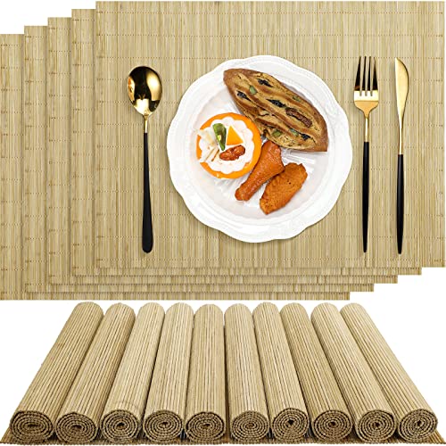 Set of 24 Bamboo Placemats 15.8 x 12 Inch Sushi Rolling Mat Japanese Style Bamboo Mat Natural Place Mats Washable Heat Resistant Table Mats for Dinner Dining Table Wedding Parties (Natural)
