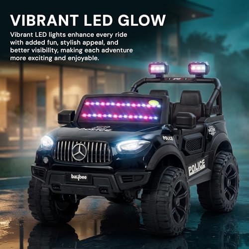 Image of Baybee BeastX Battery Operated Jeep for Kids with Parental Control | Baby Ride On Electric Car with RGB Lights, Music & Swing Mode | Rechargeable Battery Car for Kids 2 to 6 Years (Metallic Black)