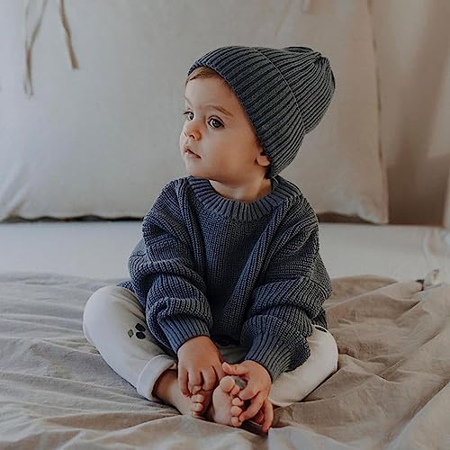 Toddler Boys Girls Knitted Sweater Solid Color Pullover Round Neck Long Sleeve Warm Fashion (Dark Blue, 2-3 Years)2