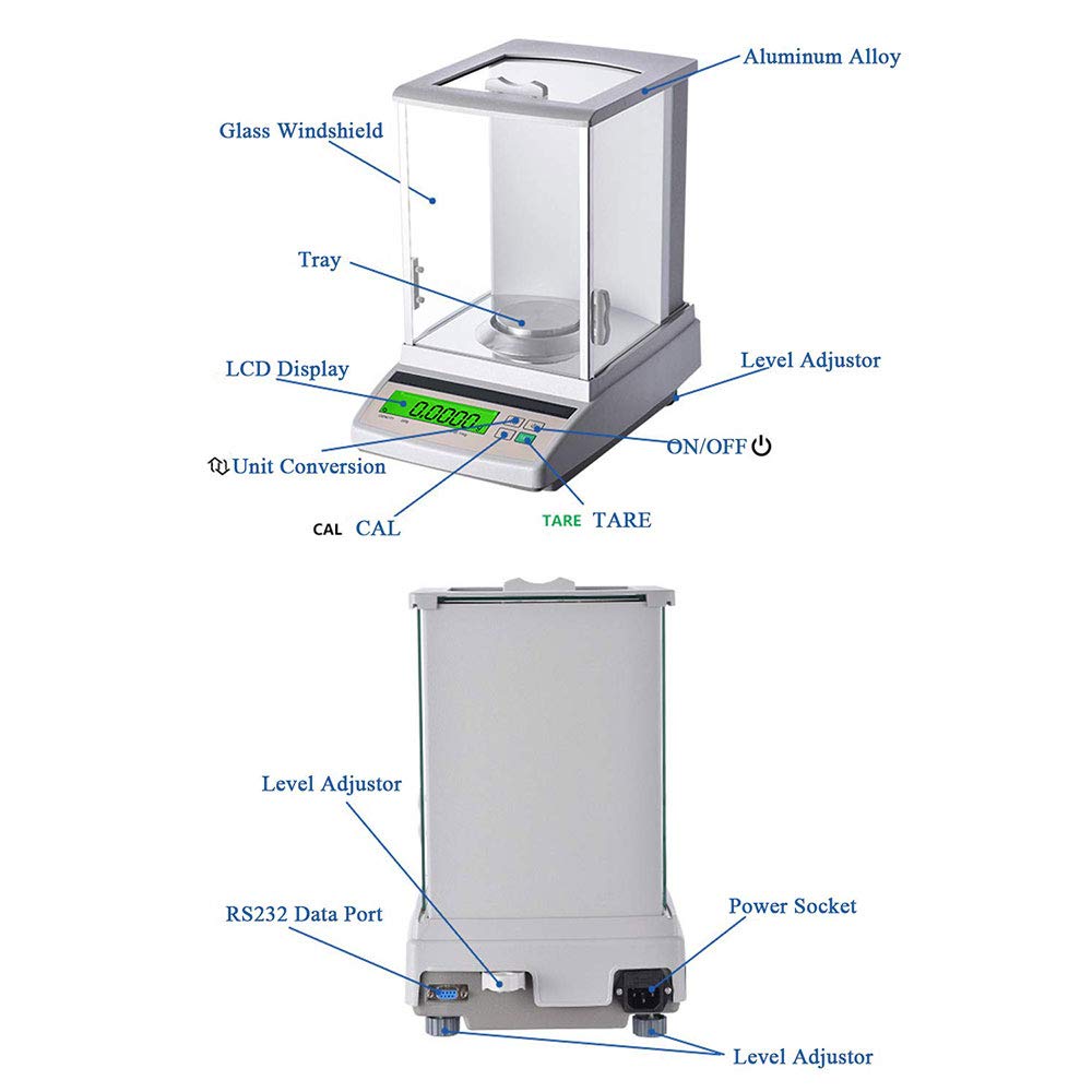 Báscula de precisión para Laboratorios/balanzas de precisión para Laboratorios Balanza analítica precisa Balanza Digital de 200 g/0,1 MG para Laboratorios y farmacias Jewe，