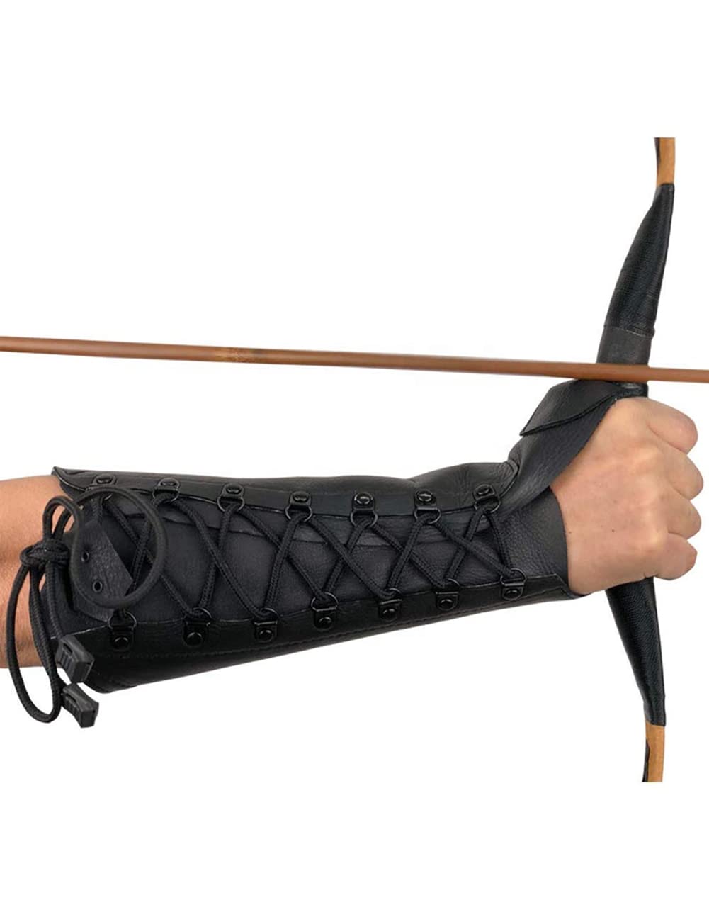 longbowmaker Noir Protège-Bras de Tir à l’Arc Réglable en Cuir de Vache Antique Protège-Poignet 31cm Bracelet pour Adulte et Jeune