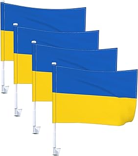 YUPENG 4Pcs Ukraine Car Flag With Flagpole 12x18 Inch,Flag Of Ukraine Car Flags,Ukraine Car Window Flag,Ukrainian National Flags Car Decoration Banner