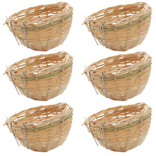 Nido de pájaros, 6 piezas de bambú nido canario, nido de pájaros de bambú tejido para jaula, 3.9x2.4 '' Nido de pájaros pequeños, colgación de anidación de reproducción, accesorios de jaula de pájaro
