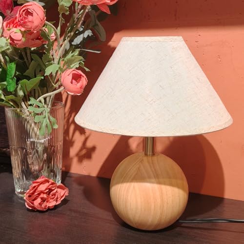 Lámpara de mesa con base de madera y pantalla de lino miniatura 7