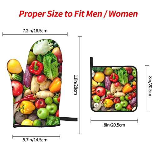 Fresh Fruits And Vegetables Oven Mitts And Pot Holders Sets Of 3 Heat Resistant Oven Gloves And Hot Pads Potholders Kitchen Baking Cooking Bbq Cute Oven Mitts #TOP2