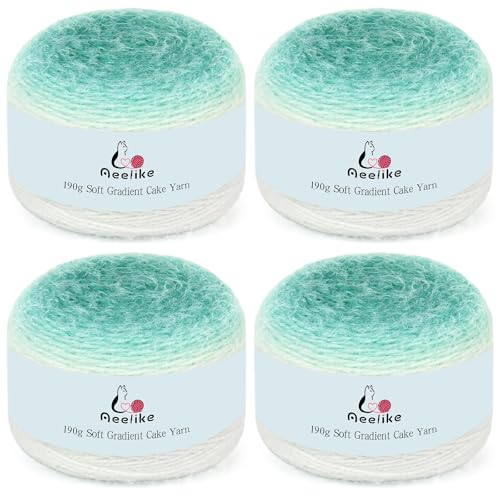 Image of Aeelike Ombre Yarn for Crocheting, 4 PCS Colorful Gradient Yarn #4 Medium, Each 190g(6.7 oz) 400m(437.5 Yards) 71% Acrylic 29% Nynon, Soft Cake Crochet Yarns for Blanket, Scraves, Sweaters, Color K