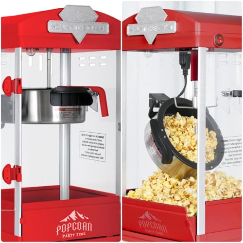 Image of Commercial Popcorn Machine, 8 Oz Portable Popcorn Makers with Warming Deck, Tabletop Pop Corn Popper with Measuring Cup and Spoon, for Home, Birthday Parties, Theater, School Events, Red
