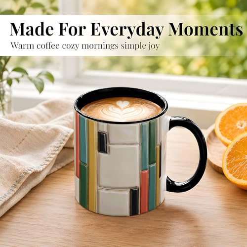 Taza de café con patrón geométrico y asa roja miniatura 2