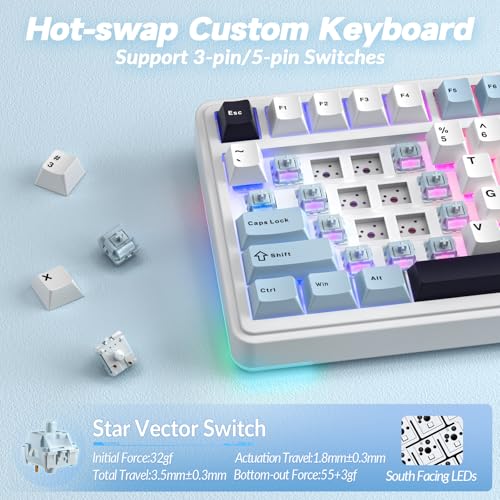 Image of AULA S75 PRO Wireless Mechanical Keyboard with Screen&Knob, 75% Hot Swappable Gaming Keyboard with Pre-lubed Switches, RGB Backlit, PBT Keycaps Creamy Sounding Pc Gaming Keyboards