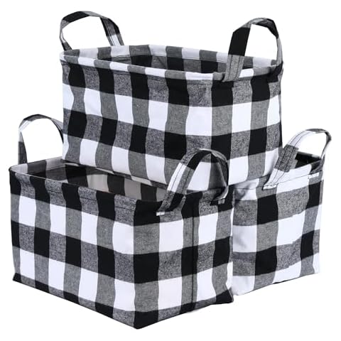 Kaaltisy Buffalo Storage Basket - Black and White Foldable Storage Baskets, Buffalo Plaid Cube Storage Bins for Shelves, Home Office Organizer Containers for Toys, Closet, Towels, Drawers - 3 Pack Cover