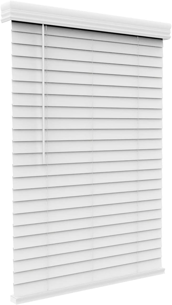 ARLO BLINDS Faux Wood Blinds with Crown Valance - 35" Width x 48" Height, White, Cordless Window Blinds & Shades - Blinds for Indoor Windows, 2" Faux Wooden Blinds for Home, Window Shades