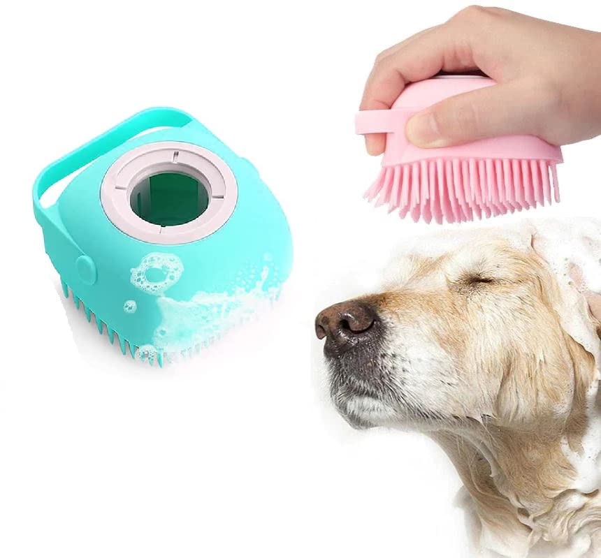 Ducomi Cepillo de baño de masaje para perros – Cepillo de silicona para gatos y perros con bañera para champú – Esponja de baño perfecta para un pelo brillante y pieles sensibles (Square)