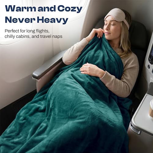 Image of EverSnug Travel Blanket and Pillow - Ultra-Soft, Compact & Lightweight, 65x40 Inches, with Carry Case, Luggage Sleeve & Backpack Clip for Airplane Comfort (Teal)
