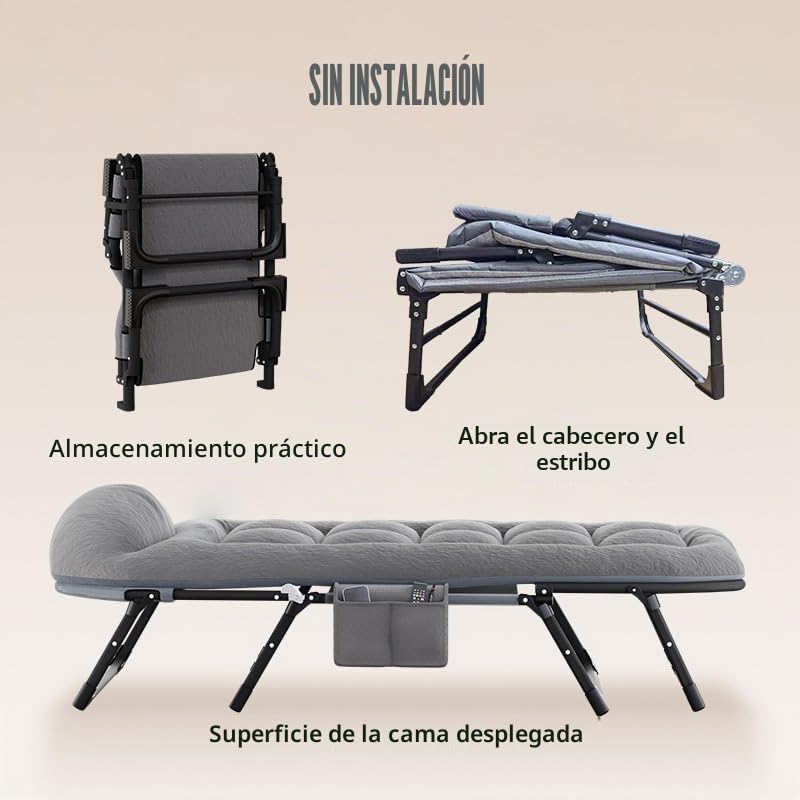 OHMG Cama de camping plegable resistente para adultos, 190 cm, con capacidad de 200 kg, para oficina, viajes, exterior, pesca, senderismo, casa, marco de metal