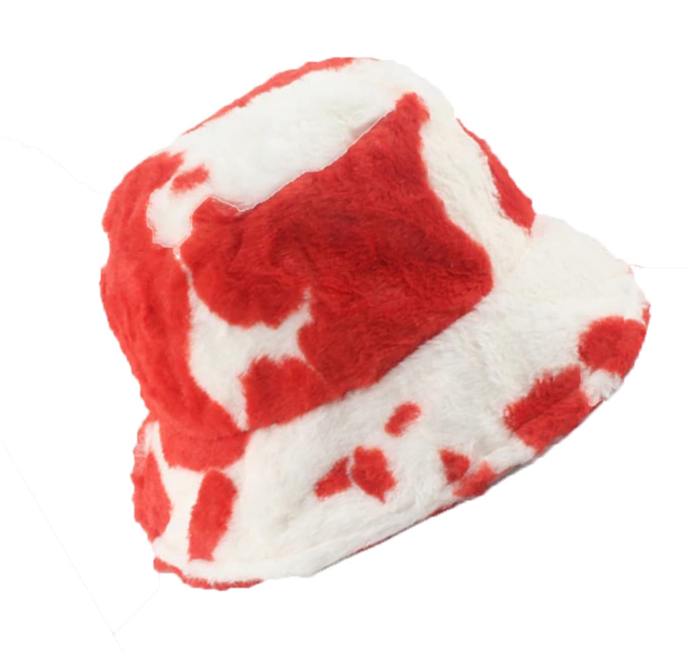 KGM Stylish New Soft Fleecy Faux Fur Bucket hat - Festival Summer Winter Hats (Cow RED), One Size