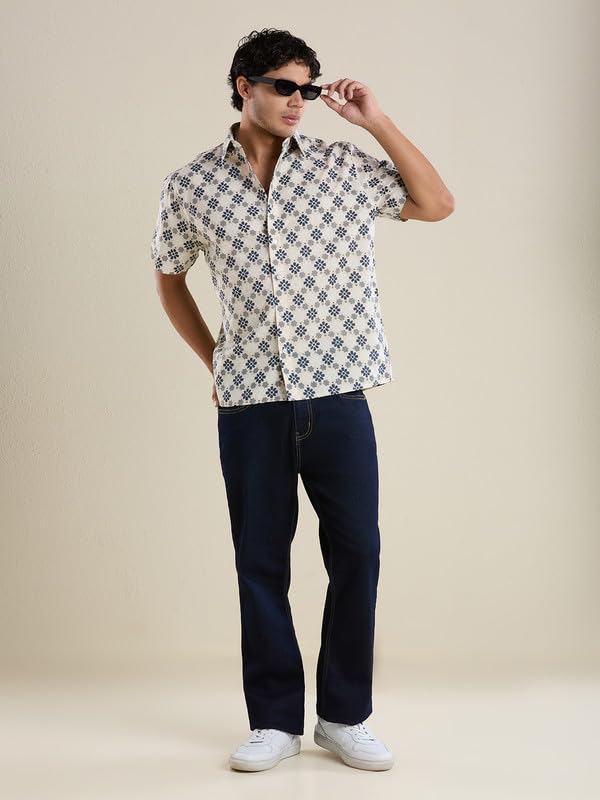 Image of MARK & ALBERT Men's Half Sleeve Linen Slim Fit Shirt