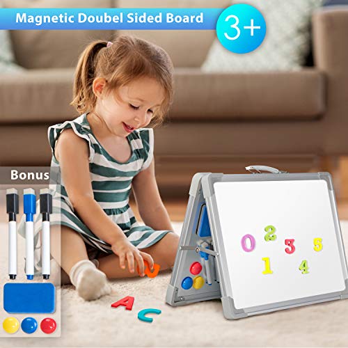 Small Dry Erase White Board, ARCOBIS 12"X16" Magnetic Portable White Board Double-Sided Desktop Foldable Whiteboard Easel for Classroom Home Office