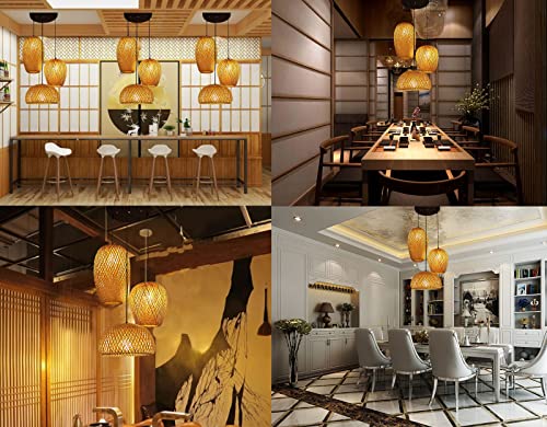 Bamboo Lantern Pendant Lamp LED Hanging Lamp Modern Weave Single Light Pendant Lamp Ceiling Hanging Light with Adjustable Cord for Restaurant Dining Room Bedroom (3in1) - Image 5