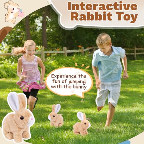 Vibbang Interaktives Kaninchen Spielzeug, Ostergeschenke Kinder, My Realistic Bunny Toy, Hüpfendes Kaninchen mit Geräuschen Bewegungen Wackeln, Hasen Kuscheltiere, Ostern Geburtstagsgeschenk