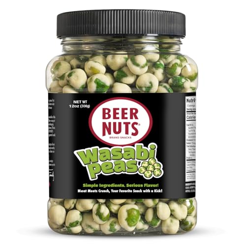 BEER NUTS Wasabi Peas, Your Favorite Snack with A Kick (12oz Jar)